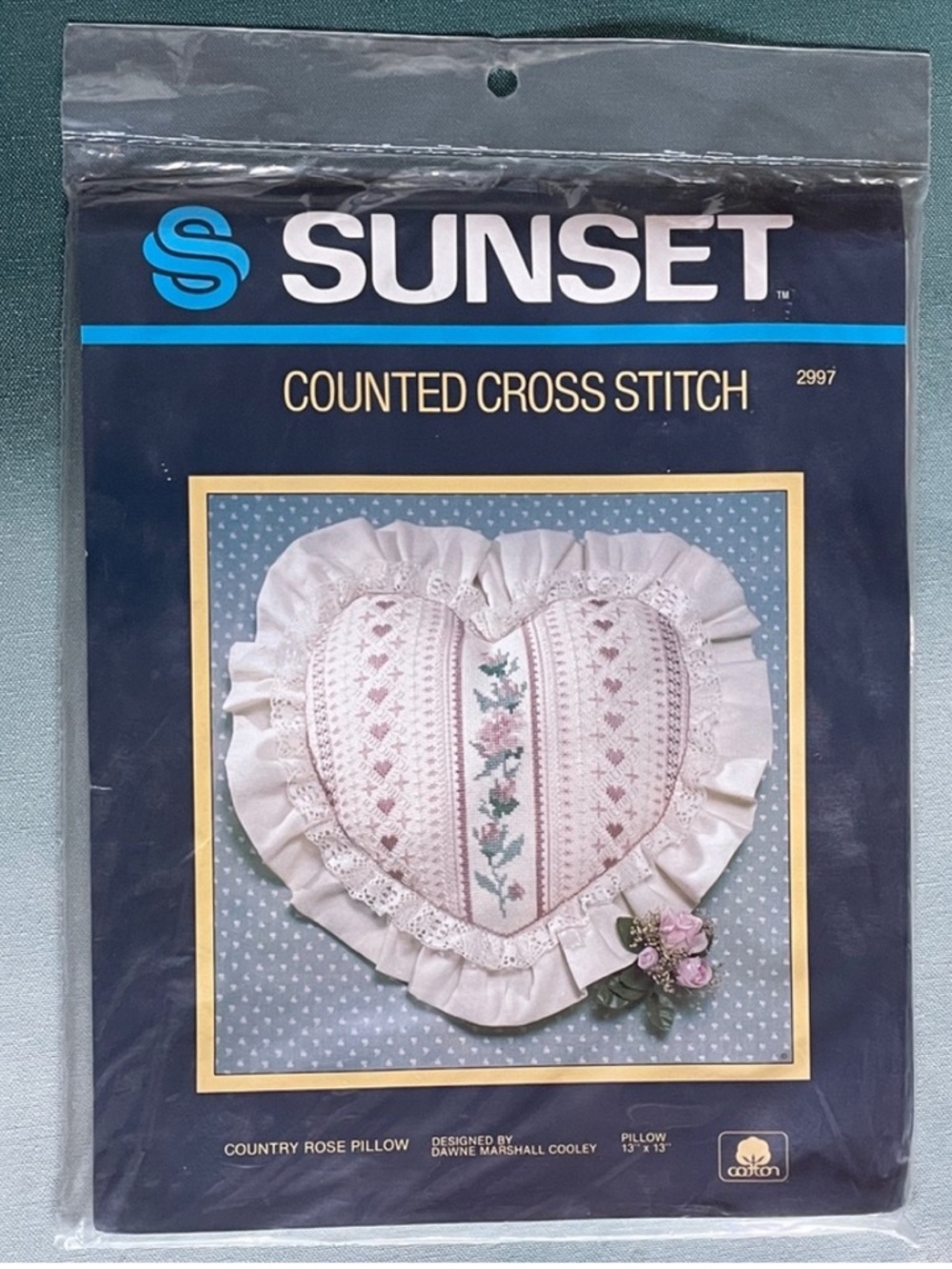 Sunset Counted Cross Stitch Country Rose Pillow 13 x 13 Vintage 1984